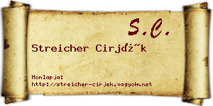 Streicher Cirjék névjegykártya